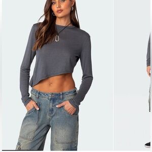 Edikted Charcoal Long Sleeve Crop Top